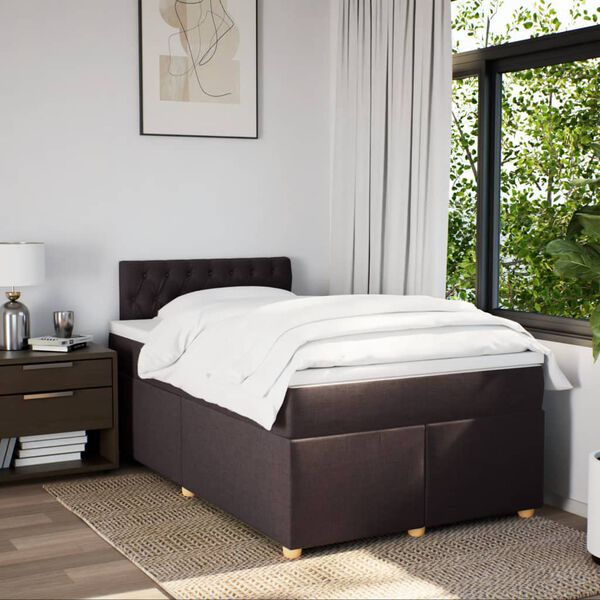 vidaXL Sommier &agrave; lattes de lit et matelas marron fonc&eacute; 120x190cm tissu