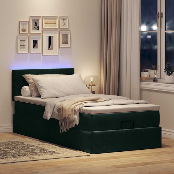 vidaXL Lit ottoman avec matelas et LED Vert fonc&eacute; 80x200cm velours