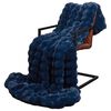 vidaXL Couverture en Fourrure de Lapin Synth&eacute;tique Bleu Marine