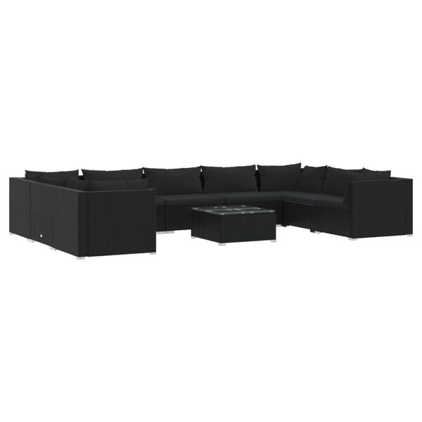 vidaXL Salon de jardin 10 pcs avec coussins R&eacute;sine tress&eacute;e Noir