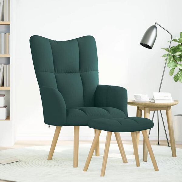 vidaXL Chaise de relaxation avec repose-pied Vert foncé Tissu