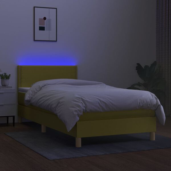 vidaXL Sommier &agrave; lattes de lit avec matelas et LED Vert 90x190cm Tissu