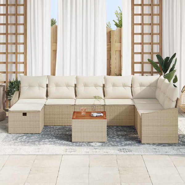 vidaXL Ensemble de canap&eacute; de jardin 9 pcs Beige Poly rotin