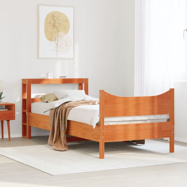 vidaXL Cadre de lit avec t&ecirc;te de lit cire marron 75x190 cm bois de pin