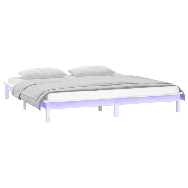 vidaXL Cadre de lit à LED sans matelas blanc 180x200 cm bois massif