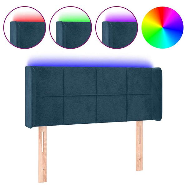 vidaXL T&ecirc;te de lit &agrave; LED Bleu fonc&eacute; 83x16x78/88 cm Velours