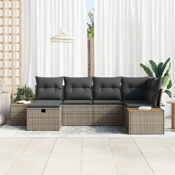 vidaXL Ensemble de canap&eacute; de jardin avec coussin Gris polyrotin