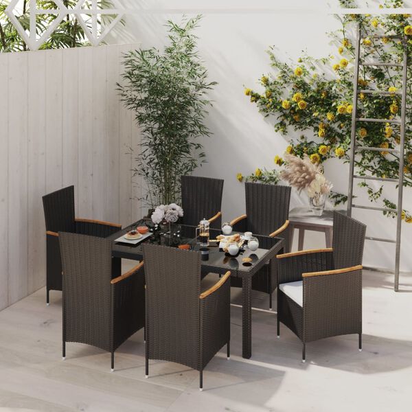 vidaXL Salon de jardin 7 pcs avec coussins r&eacute;sine tress&eacute;e noir