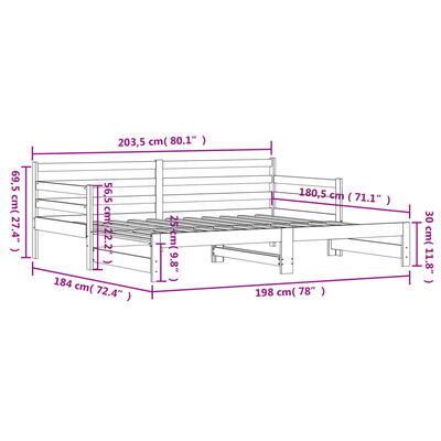 vidaXL Lit de jour et lit gigogne sans matelas 90x200 cm bois massif