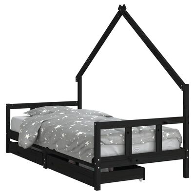 vidaXL Cadre de lit d'enfants tiroirs noir 90x190cm bois de pin massif
