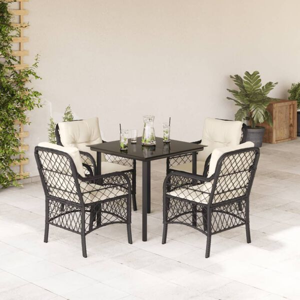 vidaXL Ensemble &agrave; manger de jardin coussins 5pcs Noir R&eacute;sine tress&eacute;e