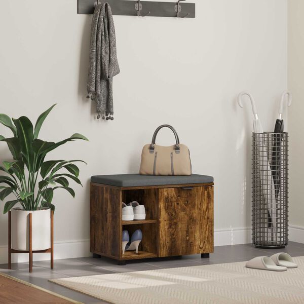 vidaXL Banc d'entr&eacute;e avec coussin Ch&ecirc;ne Fum&eacute; 60 x 38 x 46 cm