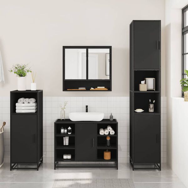 vidaXL Ensemble de meubles salle de bain 3 pcs noir bois d'ing&eacute;nierie