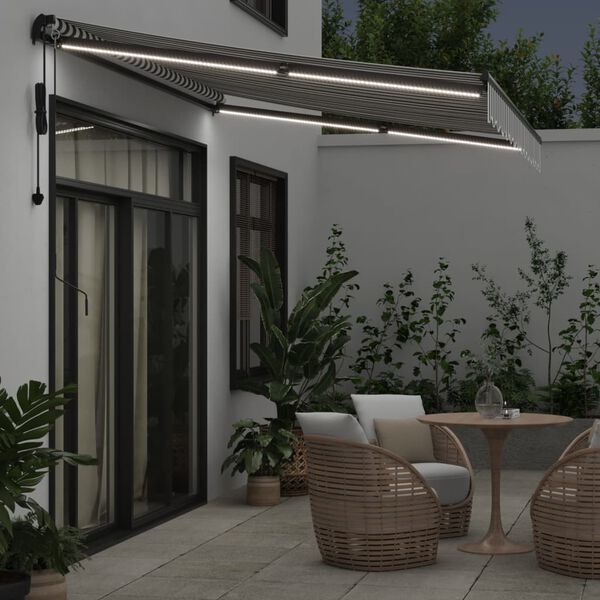 vidaXL Auvent r&eacute;tractable automatique avec LED anthracite et blanc