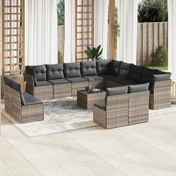 vidaXL Salon de jardin avec coussins 14 pcs gris clair r&eacute;sine tress&eacute;e