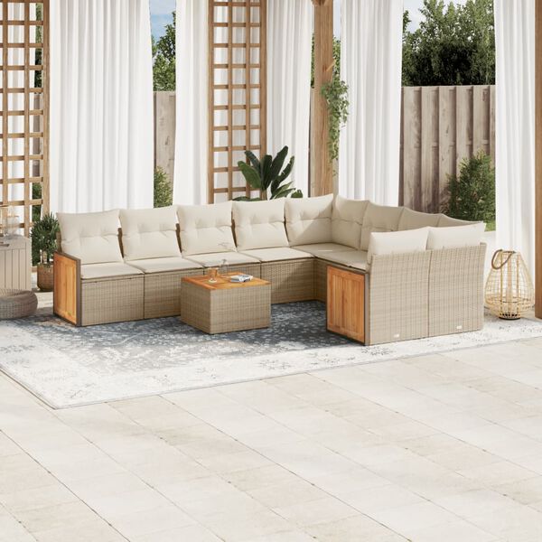 vidaXL Salon de jardin avec coussins 10 pcs beige r&eacute;sine tress&eacute;e