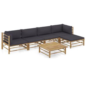 vidaXL Salon de jardin 6 pcs avec coussins gris fonc&eacute; bambou