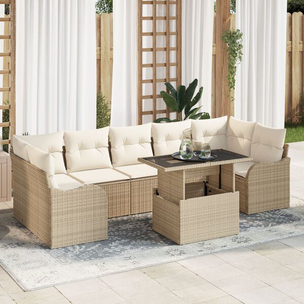 vidaXL Ensemble de canap&eacute; de jardin 8 pcs Beige Poly rotin