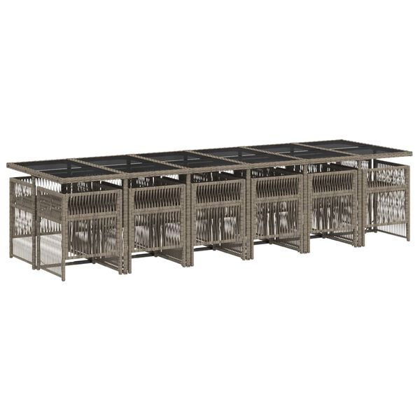 vidaXL Ensemble &agrave; manger de jardin coussins 13 pcs gris r&eacute;sine tress&eacute;e