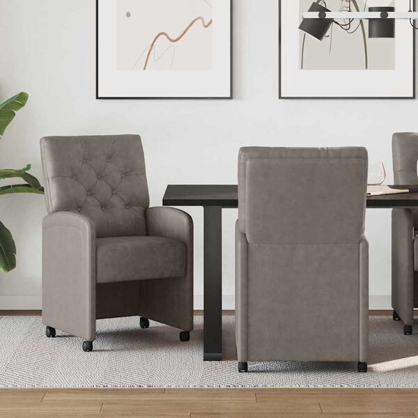 vidaXL Chaises de Salle &agrave; Manger avec Roues 2 pcs Gris 58 x 67 x 97 cm