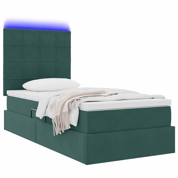 vidaXL Lit avec rangement et LED Vert fonc&eacute; 90 x 190 cm Velours