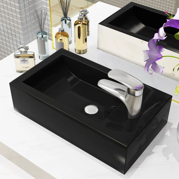 vidaXL Vasque avec trou de robinet C&eacute;ramique Noir 46 x 25,5 x 12 cm