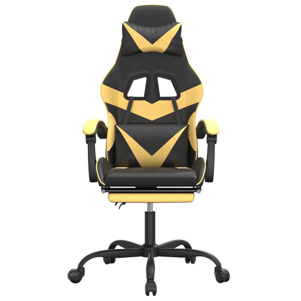 vidaXL Chaise de jeu pivotante et repose-pied Noir et dor&eacute; Similicuir