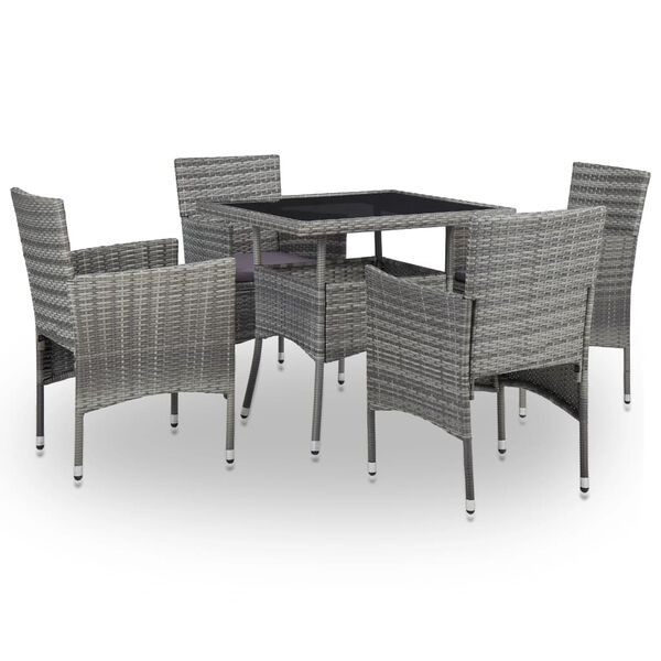 vidaXL Ensemble &agrave; manger d'ext&eacute;rieur 5pcs Gris R&eacute;sine tress&eacute;e et verre