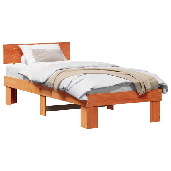 vidaXL Cadre de lit avec t&ecirc;te de lit Brun cire 90 x 200 cm Pin massif