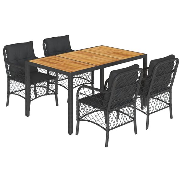 vidaXL Ensemble &agrave; manger de jardin coussins 5pcs Noir R&eacute;sine tress&eacute;e