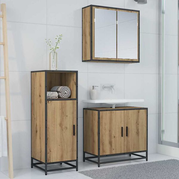 vidaXL Ensemble de mobilier de salle de bain Ch&ecirc;ne artisanal