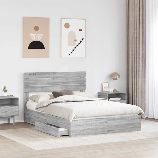 vidaXL Lit de Rangement Gris Sonoma 150 x 200 cm Bois d'ing&eacute;nierie