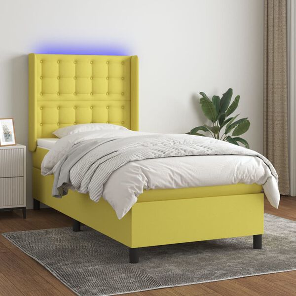 vidaXL Sommier &agrave; lattes de lit matelas et LED Vert 100x200 cm Tissu