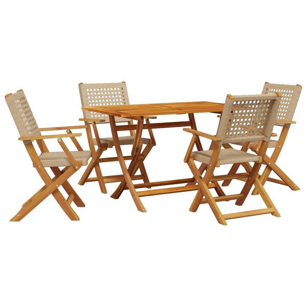 vidaXL Ensemble à manger de jardin 5 pcs résine tressée et bois massif