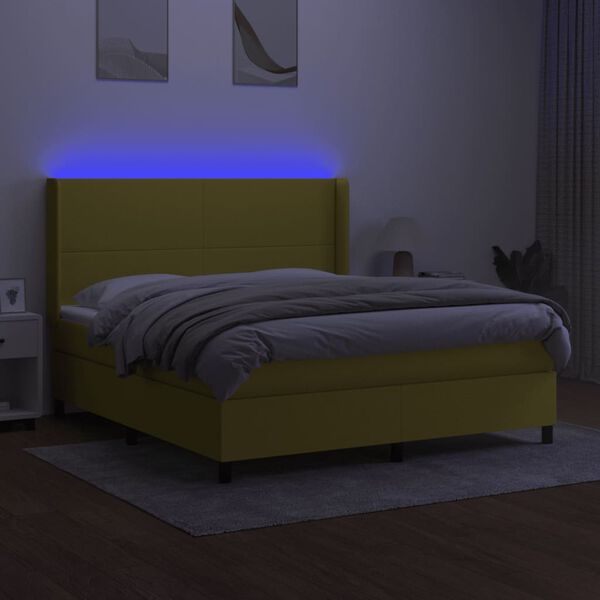 vidaXL Sommier &agrave; lattes de lit matelas LED Vert 180x200 cm Tissu