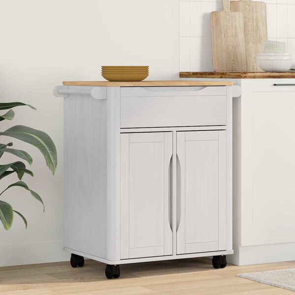 vidaXL Chariot de cuisine Blanc 72,5 x 45 x 80 cm Bois de Pin Massif