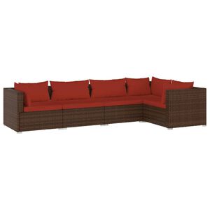 vidaXL Salon de jardin 5 pcs avec coussins r&eacute;sine tress&eacute;e marron