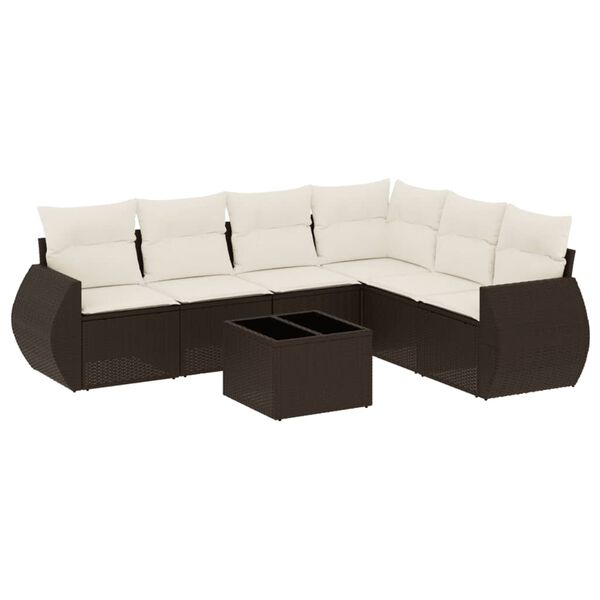 vidaXL Salon de jardin avec coussins 7 pcs marron r&eacute;sine tress&eacute;e