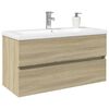 vidaXL Ensemble de meubles de bain 2pcs c&eacute;ramique et bois d'ing&eacute;nierie