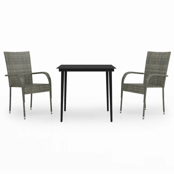 vidaXL Ensemble &agrave; manger de jardin 3 pcs Gris et noir