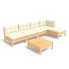 vidaXL Salon de jardin 6 pcs avec coussins cr&egrave;me bois de pin