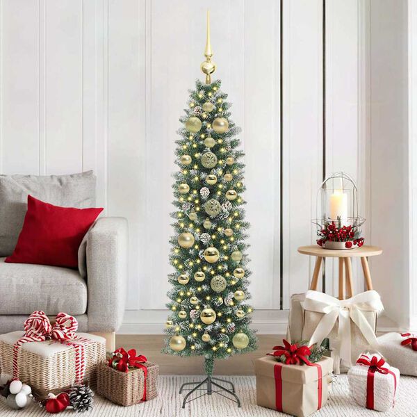 vidaXL Arbre de No&euml;l artificiel slim avec 150 LED Vert et blanc 150 cm