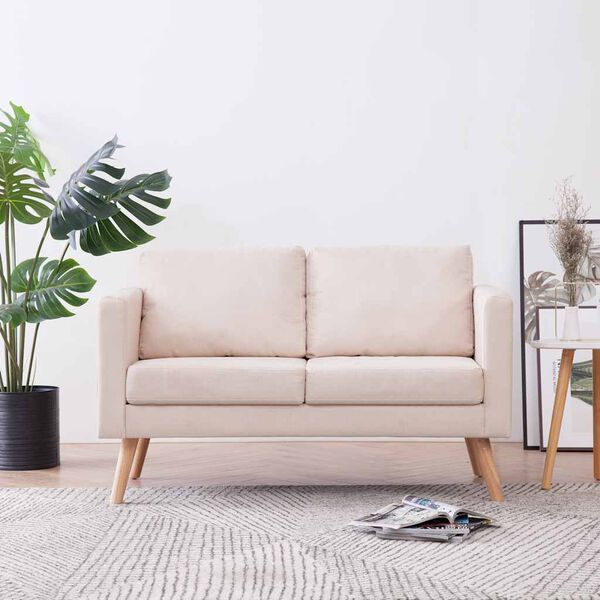 vidaXL Canap&eacute; &agrave; 2 places Tissu Cr&egrave;me