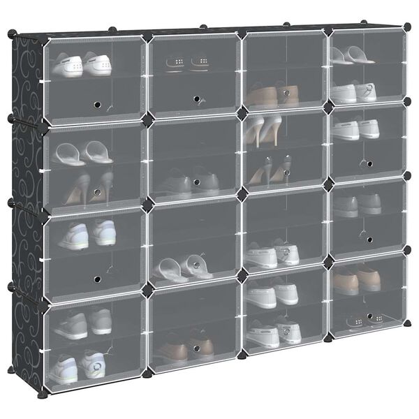 vidaXL Cubes de rangement 16 pcs avec portes noir PP