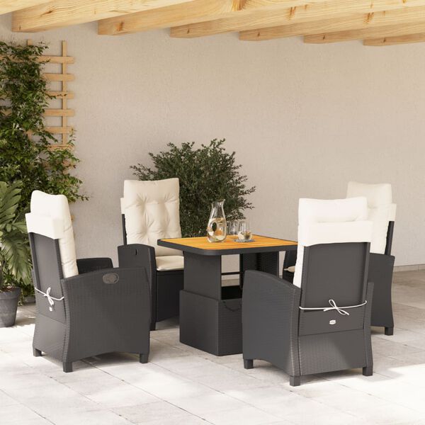 vidaXL Ensemble &agrave; manger de jardin coussins 5pcs Noir R&eacute;sine tress&eacute;e