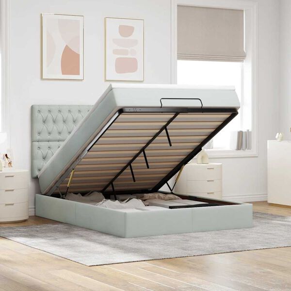 vidaXL Cadre de lit ottoman et matelas gris clair 140x190 velours