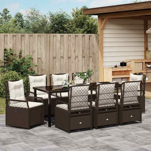 vidaXL Ensemble de salle &agrave; manger pour jardin 9 pcs Marron polyrotin