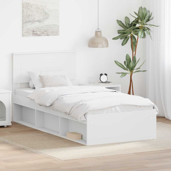 vidaXL Cadre de lit Blanc 75 x 190 cm Bois d'ing&eacute;nierie
