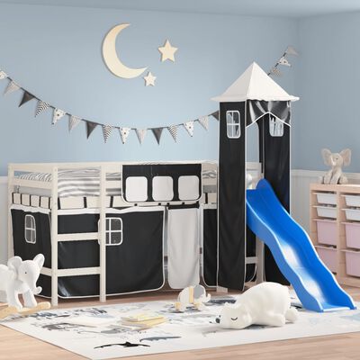 vidaXL Lit mezzanine enfants avec tour blanc/noir 90x190 cm pin massif