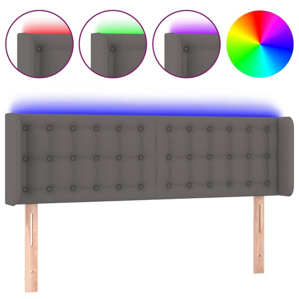 vidaXL T&ecirc;te de lit &agrave; LED Gris 147x16x78/88 cm Similicuir